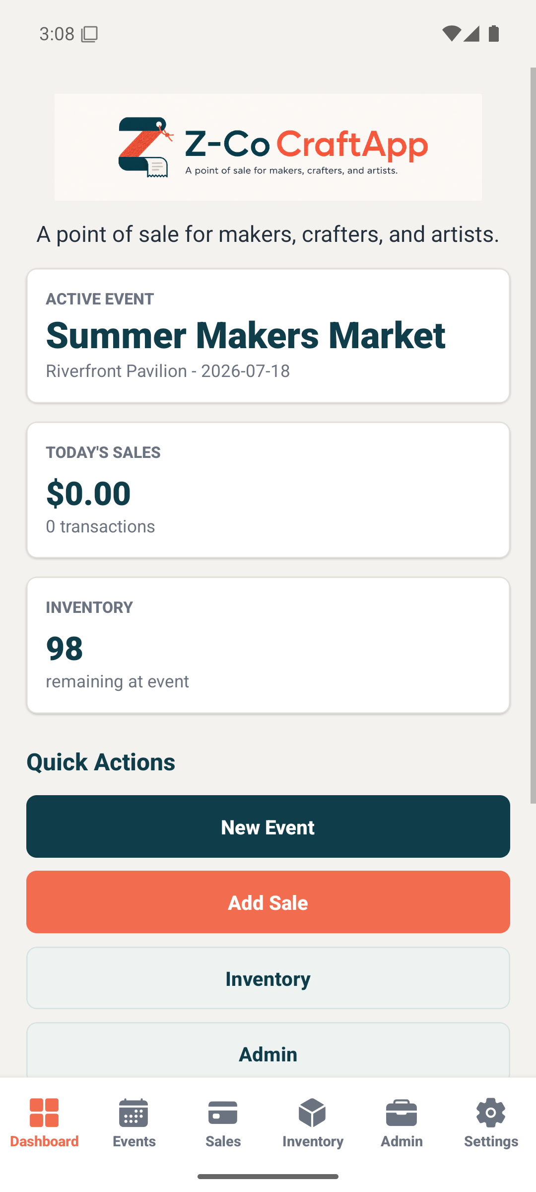CraftApp dashboard