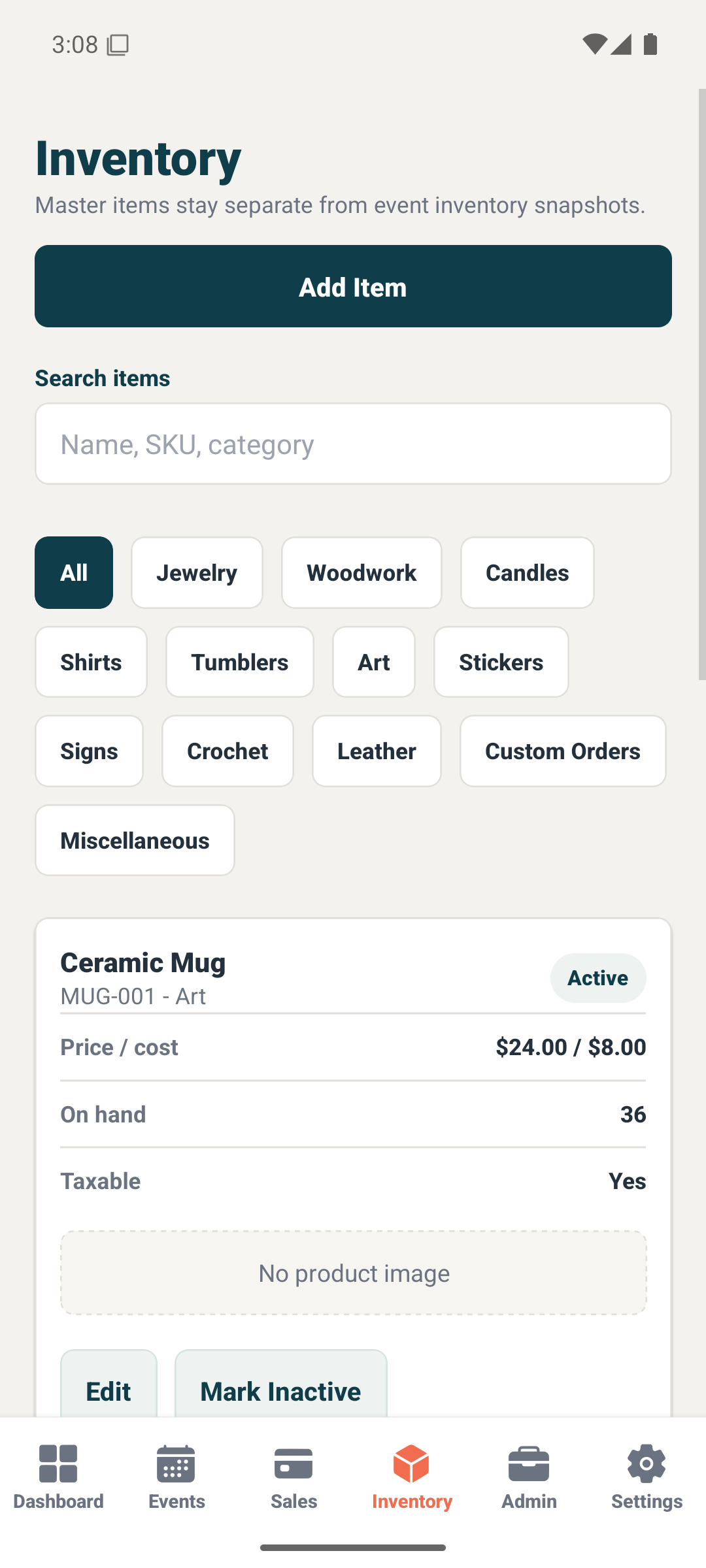 CraftApp inventory list