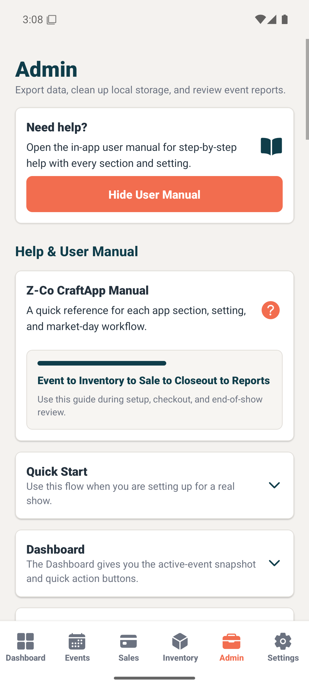 CraftApp admin reports exports