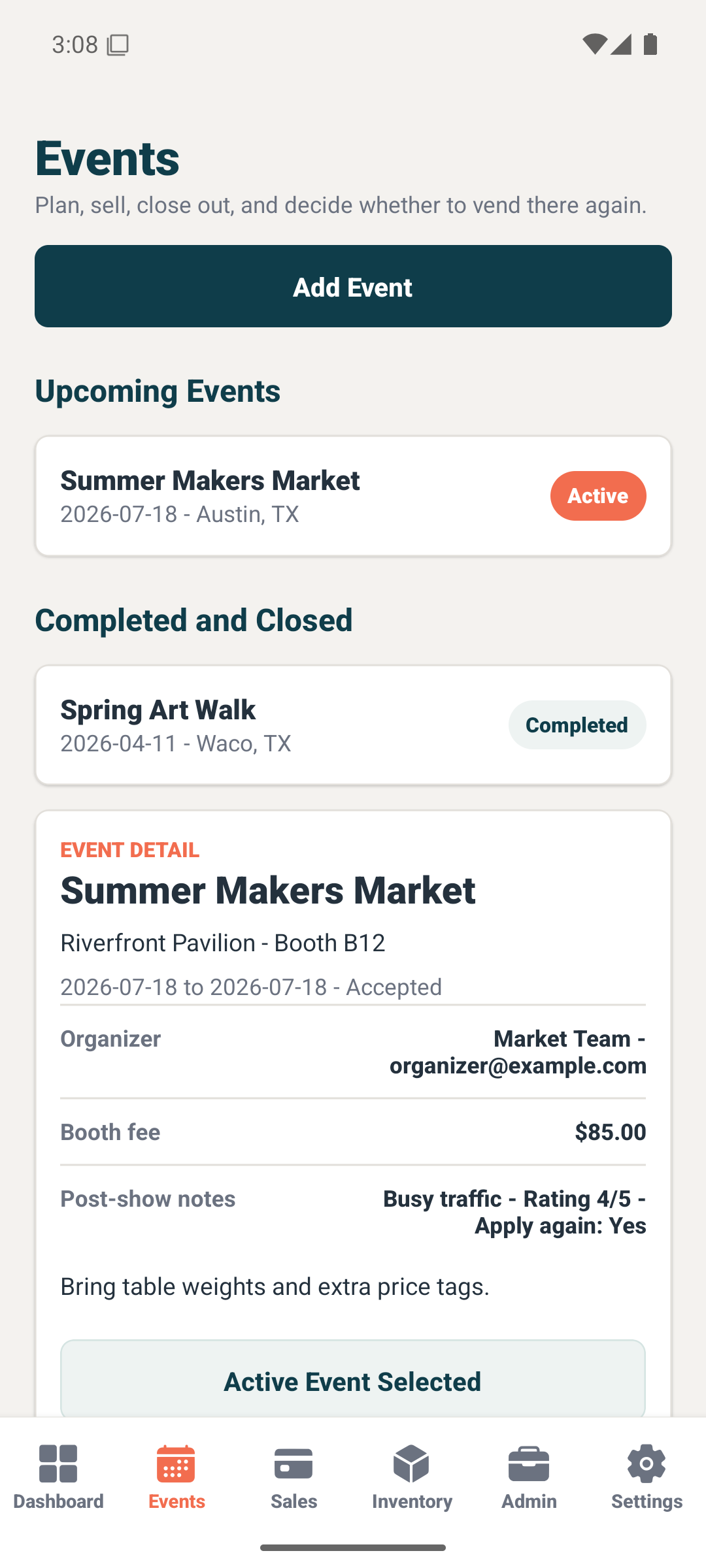 CraftApp event detail