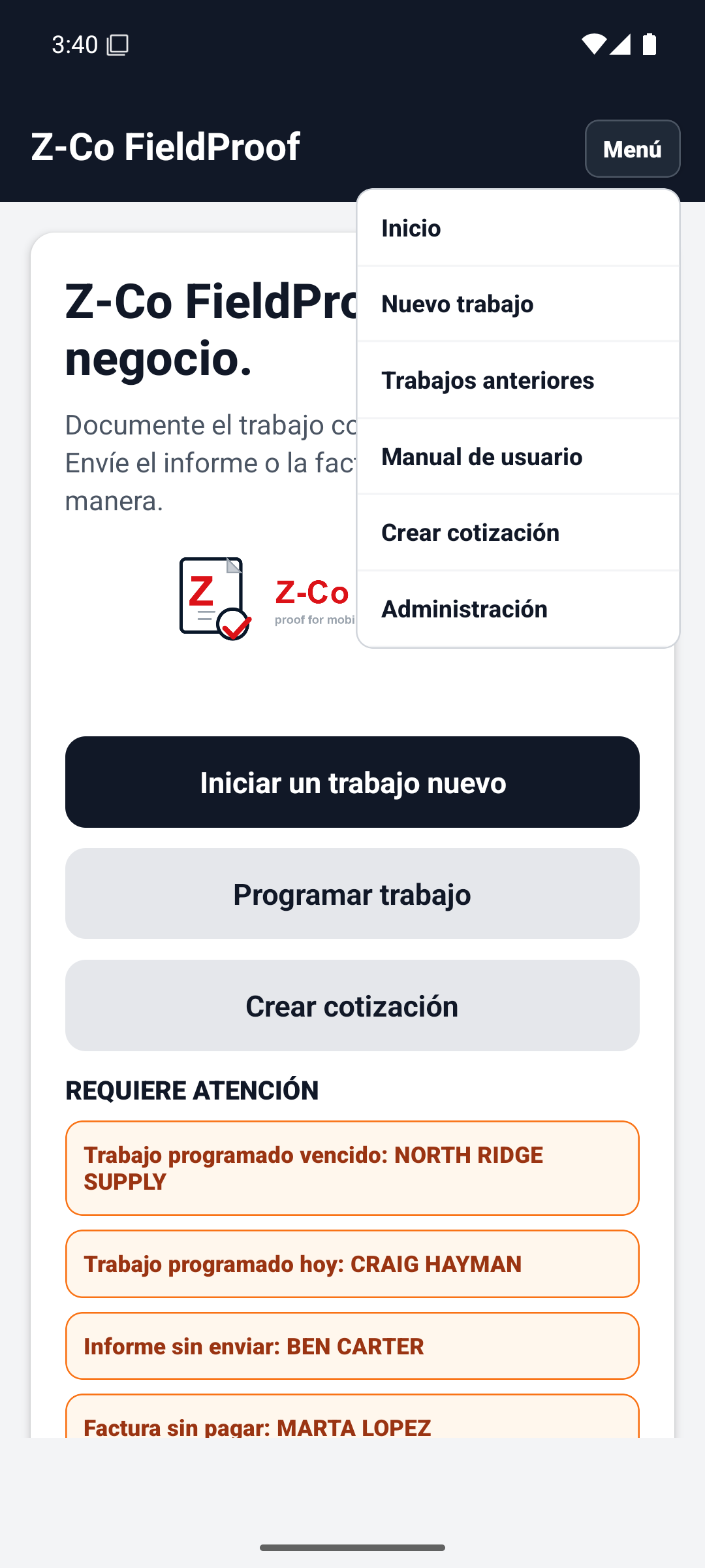 Spanish menu