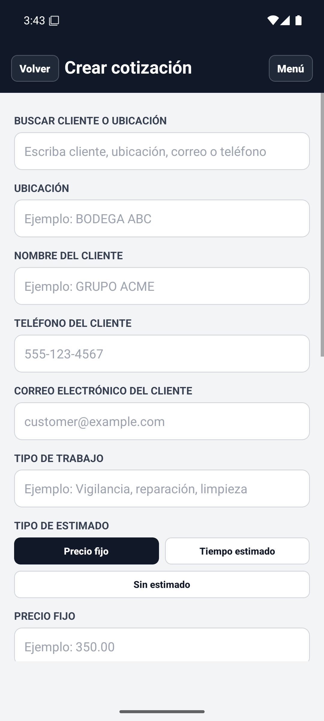 Spanish create quote